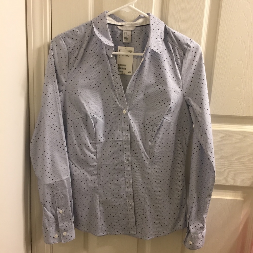 Light blue polka dot and pin striped dress shirt